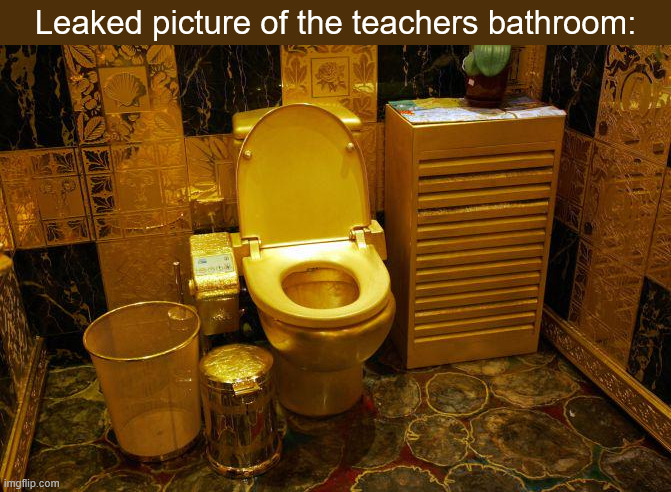 Meanwile our bathrooms are hell on earth | Leaked picture of the teachers bathroom: | image tagged in leaked photo of teh teachers bathrooms jpeg,leaked,teacher,school bathrooms,bathrooms,funny memes | made w/ Imgflip meme maker