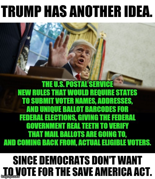 Since Democrats Don't Want To Vote For The SAVE America Act | image tagged in memes,donald trump,idea,no more,voter fraud,election fraud | made w/ Imgflip meme maker