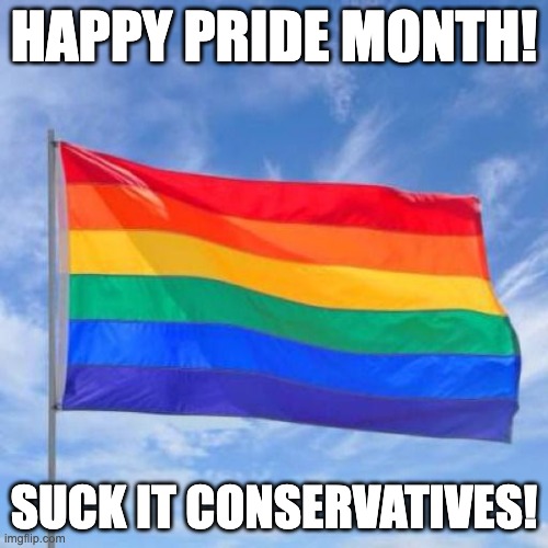 Gay pride flag | Happy pride month! Suck it conservatives! | image tagged in gay pride flag,pride month,liberal | made w/ Imgflip meme maker