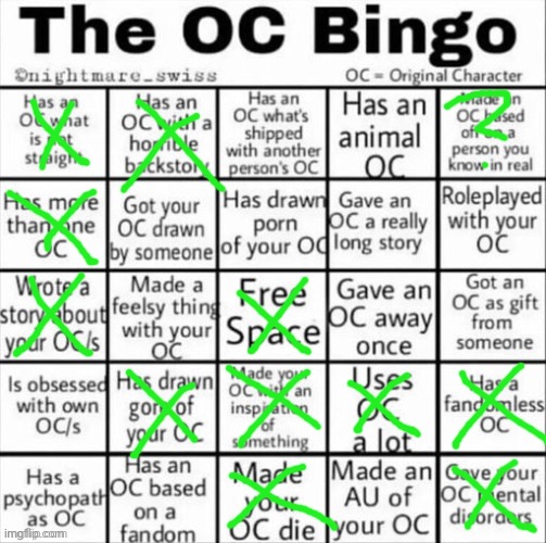 The OC bingo | image tagged in the oc bingo,remix | made w/ Imgflip meme maker