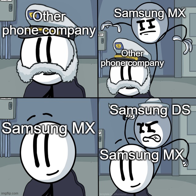 Samsung phone 2026 in a nutshell | Samsung MX; Other phone company; Other phone company; Samsung DS; Samsung MX; Samsung MX | image tagged in henry stickmin,samsung,phone | made w/ Imgflip meme maker