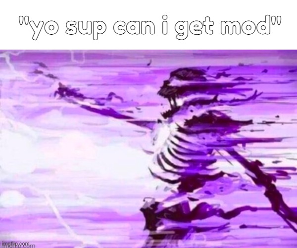 this is what owners feel when someone says they want mod; | "yo sup can i get mod" | image tagged in evaporated skeleton | made w/ Imgflip meme maker