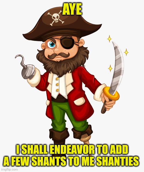 Aye I shall endeavor to add a few shants to me shanties | image tagged in pirate | made w/ Imgflip meme maker