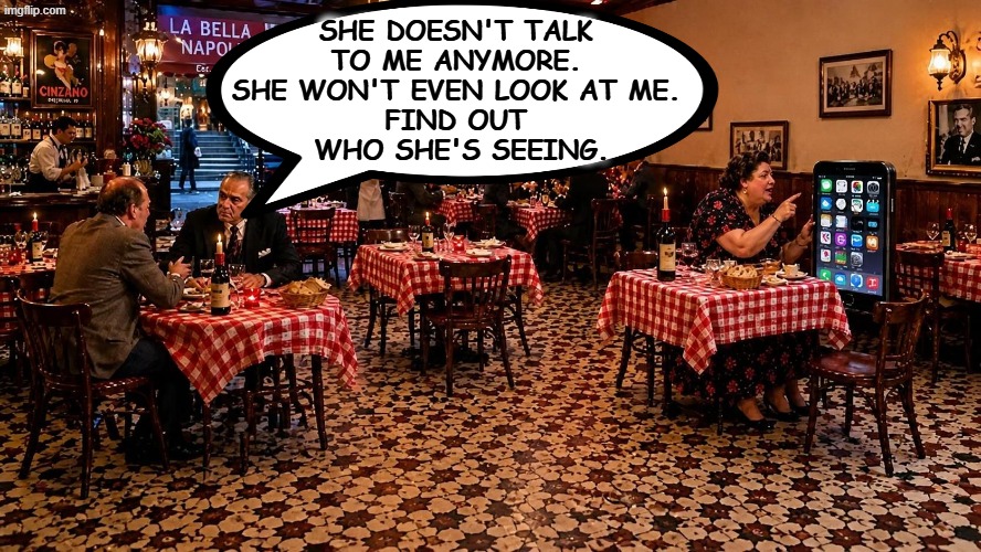 Don Vito is having domestic problems. | She doesn't talk 
to me anymore. 
She won't even look at me. 
Find out 
who she's seeing. | image tagged in duck-ai-image-2026-06-04-14-55 jpeg,godfather,brando,mafia,robert duvall,corleone | made w/ Imgflip meme maker