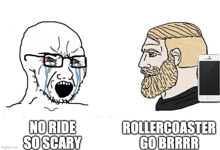 Soyboy Vs Yes Chad | Rollercoaster go brrrr; No ride so scary | image tagged in soyboy vs yes chad | made w/ Imgflip meme maker