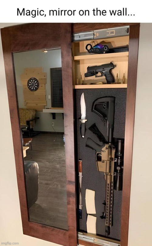 Magic Mirror | image tagged in magic mirror gun cabinet,self defense | made w/ Imgflip meme maker