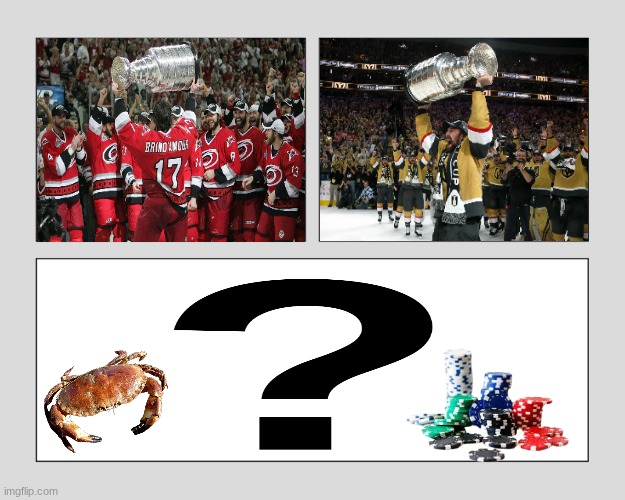 2026 Stanley Cup Finals meme | image tagged in blank three panel,stanley cup,hockey,nhl,las vegas,north carolina | made w/ Imgflip meme maker