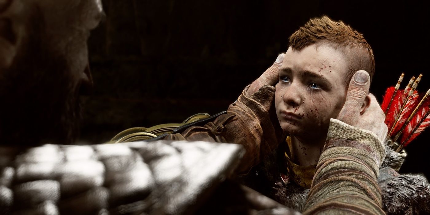 kratos holding atreus Blank Meme Template