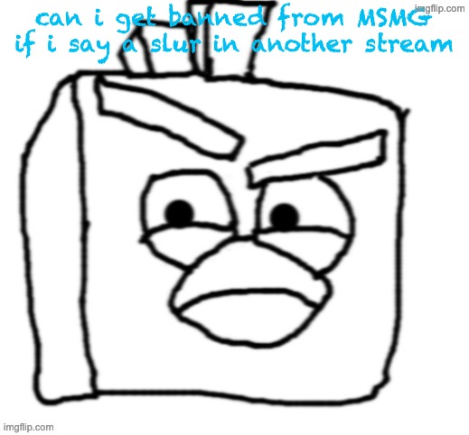 Ice Bird but i drew it | can i get banned from MSMG if i say a slur in another stream | image tagged in ice bird but i drew it | made w/ Imgflip meme maker