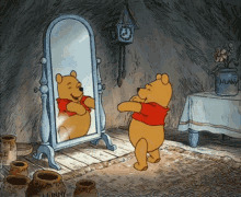 Pooh dancing in front of mirror Blank Meme Template