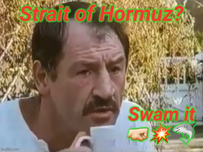 Strait of Hormuz? Swam it. | Strait of Hormuz? Swam it
🤜🏻💥🦈 | image tagged in strait of hormuz,paul sykes,swam it,sharks,iran,straits of johor | made w/ Imgflip meme maker