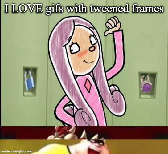 I LOVE gifs with tweened frames | image tagged in daffinee pointing | made w/ Imgflip meme maker