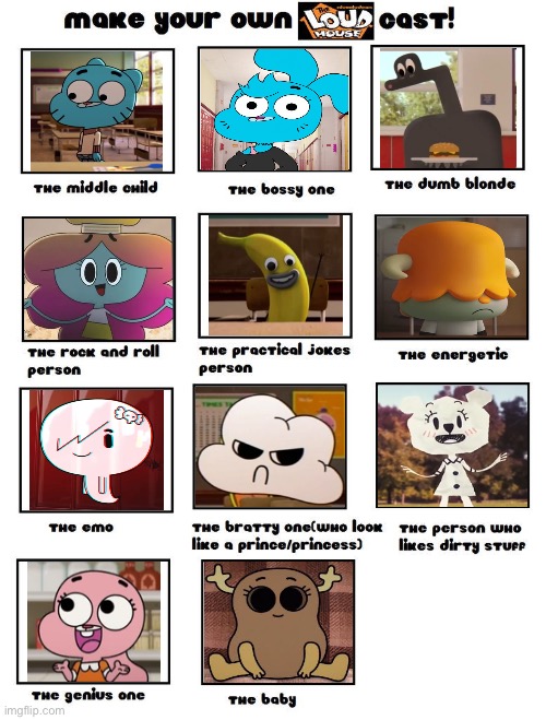 Gumball The Loud House Spoof Cast (REMAKE) | image tagged in make your own loud house cast | made w/ Imgflip meme maker
