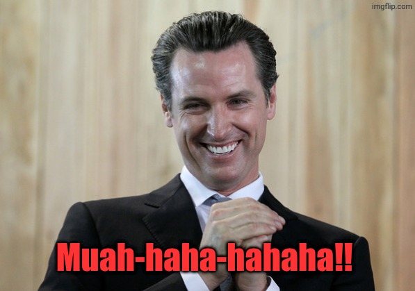 Scheming Gavin Newsom  | Muah-haha-hahaha!! | image tagged in scheming gavin newsom | made w/ Imgflip meme maker