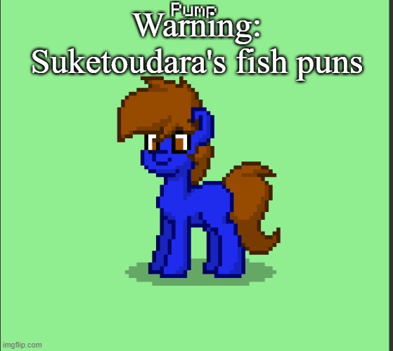 Pony Pump except in Pony Town | Warning: Suketoudara's fish puns | image tagged in pony pump except in pony town | made w/ Imgflip meme maker