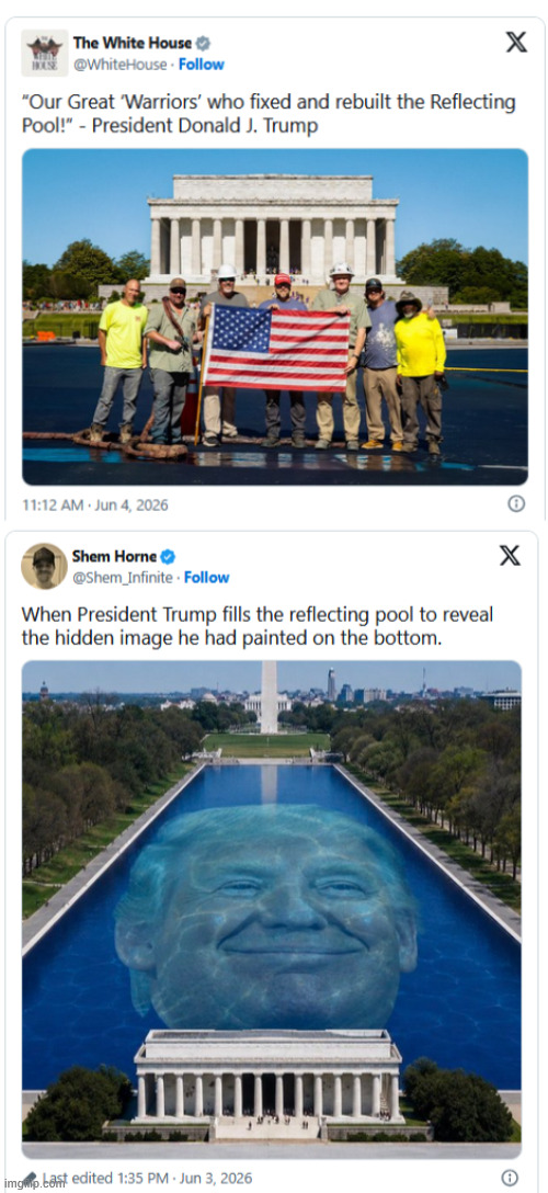 Great job | image tagged in great job,restoring,reflecting pool | made w/ Imgflip meme maker