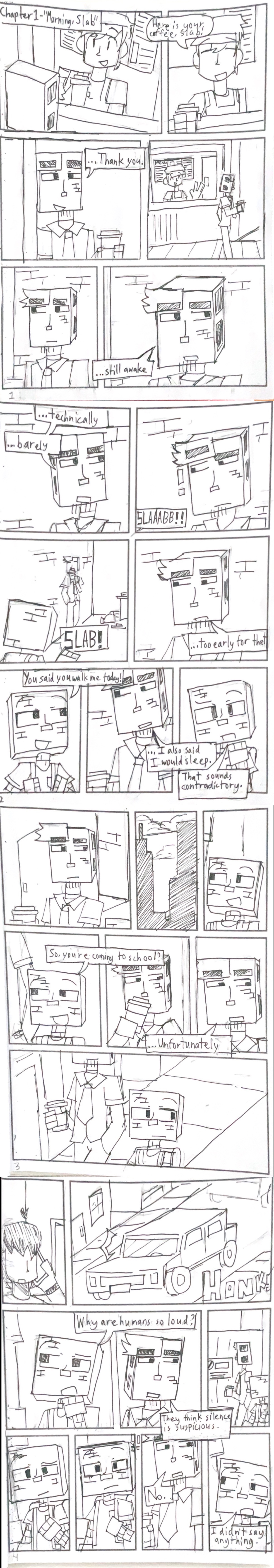 MASONRY LANE, Chapter 1 - “Morning, Slab” (only the first 4 pages scanned) | image tagged in comic project,masonry lane,scan | made w/ Imgflip meme maker