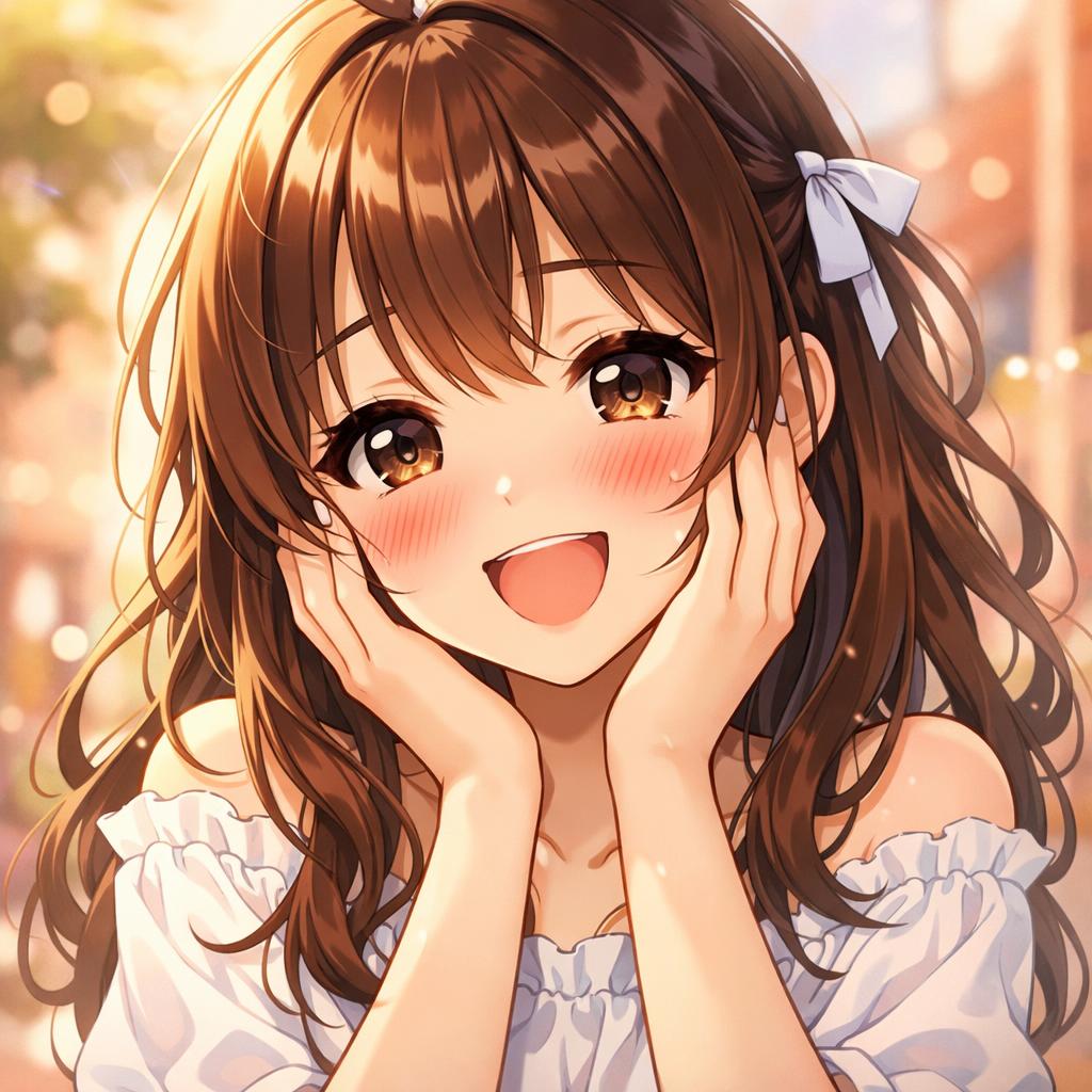 a anime pretty girl is happy and blushing Blank Meme Template