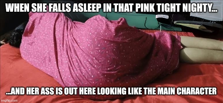 Big ass lady | When she falls asleep in that pink tight nighty…; …and her ass is out here looking like the main character | image tagged in ass | made w/ Imgflip meme maker