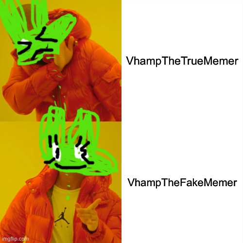 VhampThePooper | VhampTheTrueMemer; VhampTheFakeMemer | image tagged in memes,drake hotline bling,lylah the four,vhampthefakememer,vhampthetruememer,funny | made w/ Imgflip meme maker