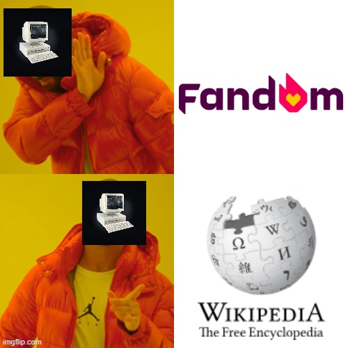 web design museum prefers wikipedia over wiki fandom | image tagged in memes,drake hotline bling,web design museum,wikipedia,fandom | made w/ Imgflip meme maker