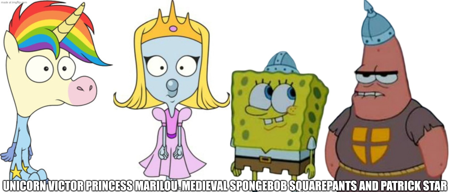 Unicorn Victor princess marilou medieval spongebob and Patrick Blank Meme Template