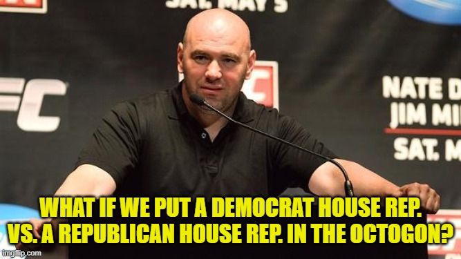 Dana White alright | what if we put a democrat house rep. vs. a republican house rep. in the octogon? | image tagged in dana white alright | made w/ Imgflip meme maker