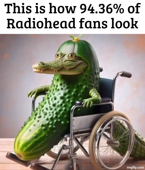 This is how 94.36% of
Radiohead fans look | made w/ Imgflip meme maker