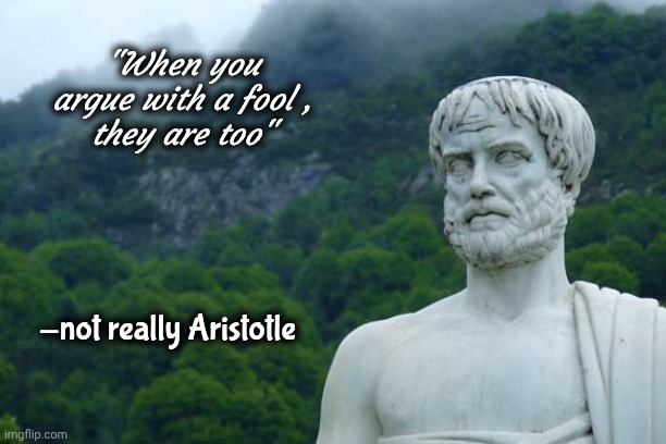 Aristotle | "When you argue with a fool ,
they are too" -not really Aristotle | image tagged in aristotle | made w/ Imgflip meme maker