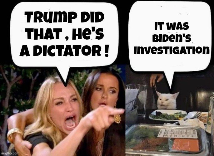 Trump did that , he's a dictator ! It was Biden's investigation | image tagged in don't eat the cat | made w/ Imgflip meme maker