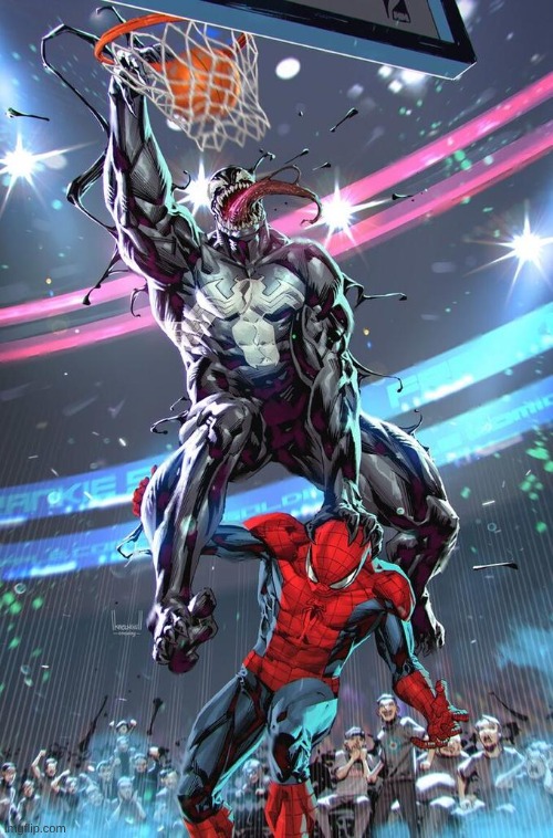 venom dunking on spiderman | image tagged in venom dunking on spiderman | made w/ Imgflip meme maker