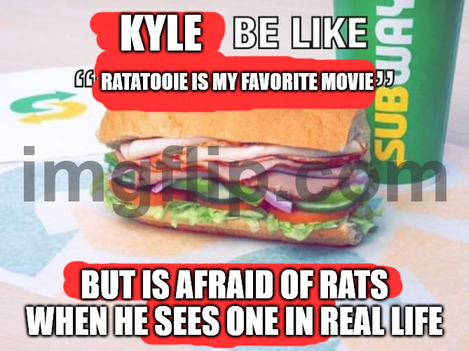 true story | kyle; ratatooie is my favorite movie; but is afraid of rats when he sees one in real life | image tagged in ratatouille,subway | made w/ Imgflip meme maker