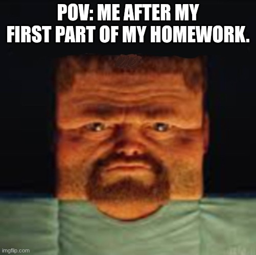 my friends meme | Pov: me after my first part of my homework. | image tagged in how the cinema worker looks at me | made w/ Imgflip meme maker