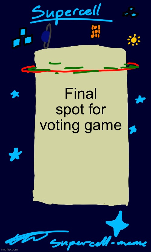 Supercell-meme announcement template | Final spot for voting game | image tagged in supercell-meme announcement template | made w/ Imgflip meme maker