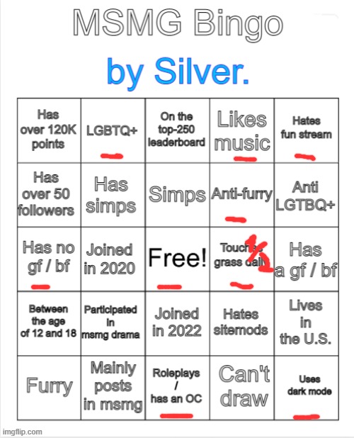 msmg bingo | image tagged in silver 's msmg bingo | made w/ Imgflip meme maker