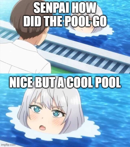 pool meme | senpai how did the pool go; nice but a cool pool | image tagged in senpai of the pool | made w/ Imgflip meme maker