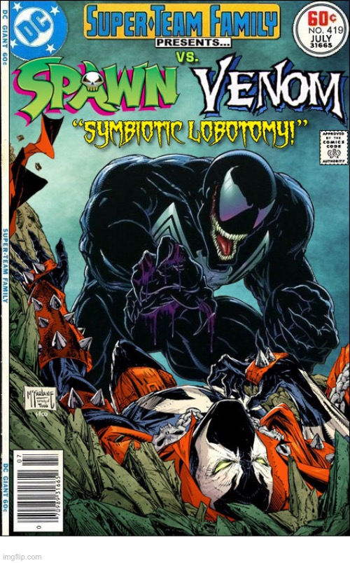 Al Simmons (Spawn) takes on Eddie Brock (Venom)! All artwork by Todd McFarlane… | image tagged in comics,spawn,venom,crossover,super team family,todd mcfarlane | made w/ Imgflip meme maker
