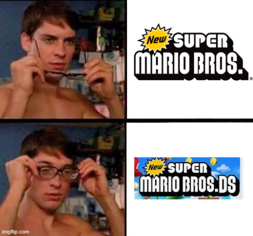 I couldn't think of an title for this meme but yeah | image tagged in peter parker's glasses,super mario bros,nintendo,spiderman peter parker | made w/ Imgflip meme maker