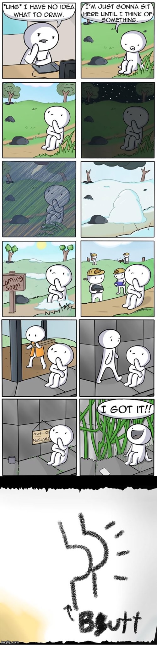 The Odd 1s Out | image tagged in comics,the odd 1s out,cartoonist,thinking,indecisive,butt | made w/ Imgflip meme maker