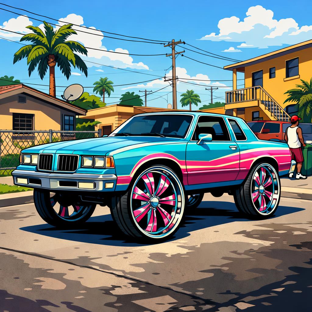 Cel-Shaded 3D candy painted Cutlass on 32" rims in Florida hood Blank Meme Template