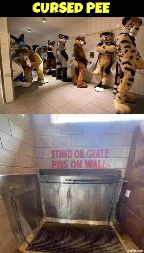 Cursed Pee | Cursed pee | image tagged in cursed images,pee,public restrooms,urinal,mascots,dafuq did i just read | made w/ Imgflip meme maker