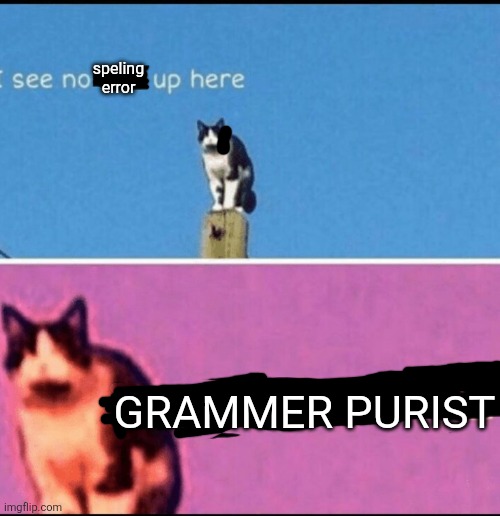 I see no god up here other than me | speling error GRAMMER PURIST | image tagged in i see no god up here other than me | made w/ Imgflip meme maker