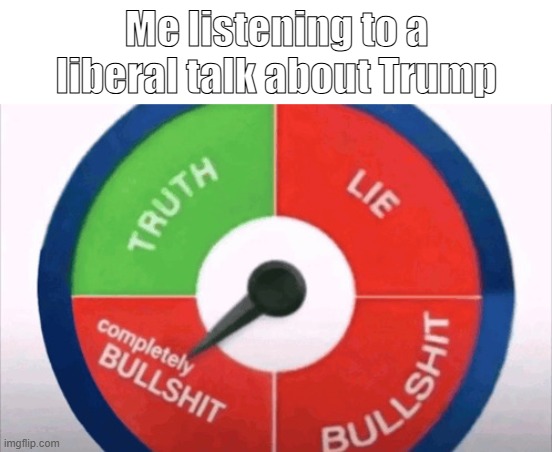 truth lie bullshit complete bullshit | Me listening to a liberal talk about Trump | image tagged in truth lie bullshit complete bullshit,memes | made w/ Imgflip meme maker