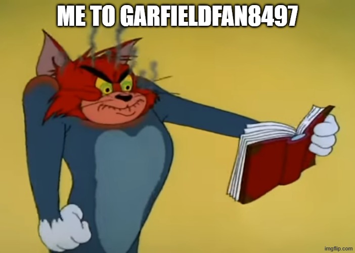 Angry Tom | me to garfieldfan8497 | image tagged in angry tom | made w/ Imgflip meme maker