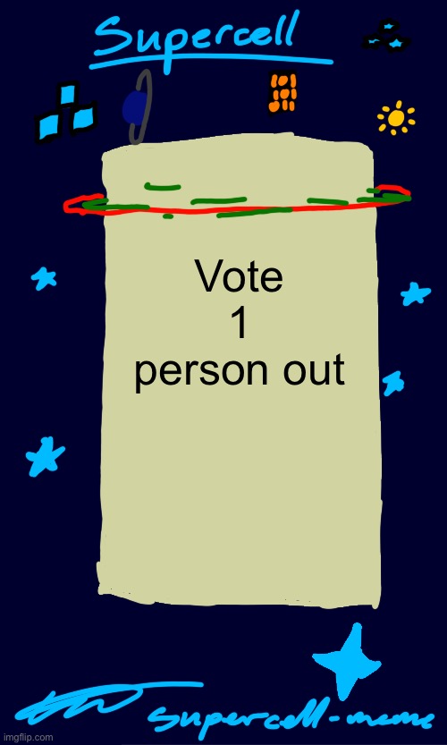 Supercell-meme announcement template | Vote 1 person out | image tagged in supercell-meme announcement template | made w/ Imgflip meme maker