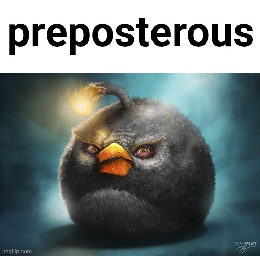 new reaction image just dropped | preposterous | image tagged in angry birds bomb | made w/ Imgflip meme maker