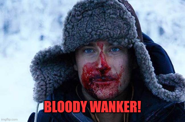 Bear grylls bloody | Bloody wanker! | image tagged in bear grylls bloody | made w/ Imgflip meme maker
