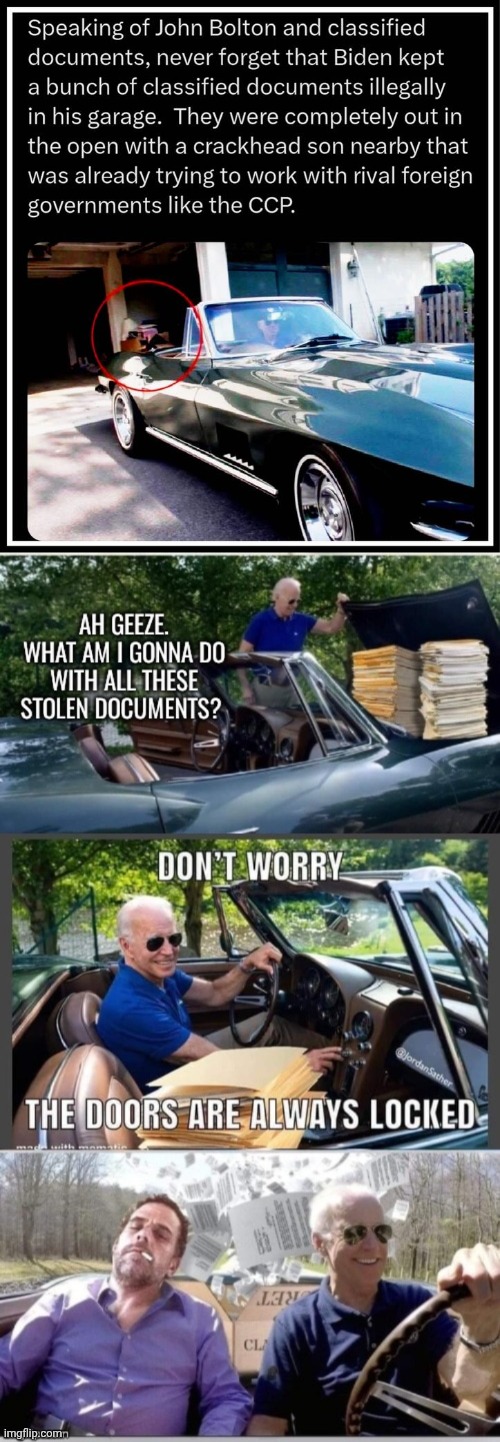 Joe Biden's stolen documents. | image tagged in img 36 jpeg,joe hunter biden car,stolen | made w/ Imgflip meme maker