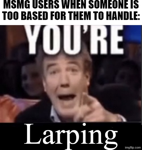 I Am Too Based Fow You to Handwe. >:3 | MSMG users when someone is too based for them to handle:; Larping | image tagged in you're x blank,memes,based | made w/ Imgflip meme maker