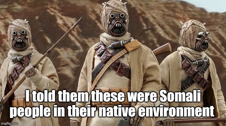 Somalia memes | I told them these were Somali people in their native environment | image tagged in intro-1751642724 jpg | made w/ Imgflip meme maker